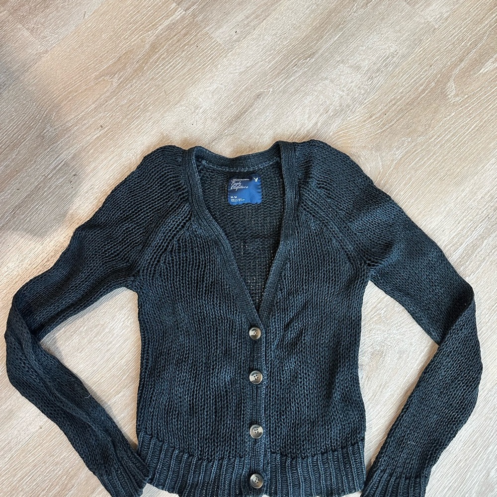 American Eagle Outfitters Black Knit Cardigan Size Medium 4-Button
